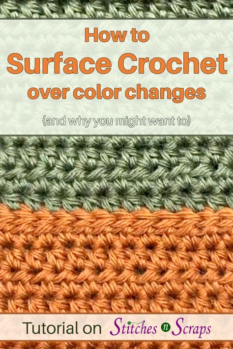 Do you like crisp, clean stripes? Want a smooth transition from one color to the next? Work a row of slip stitch surface crochet over your color change! See how in this tutorial. #Crochet #BagAlongCAL #CrochetAlong #Surface Crochet #Tutorial #StitchesnScraps Crochet Surface Stitch, Surface Crochet Stitches, Clean Crochet Stitch, How To Surface Crochet, How To Count Crochet Rows, Clean Color Change Crochet, Crochet Seamless Color Change, Seamless Color Change Crochet, How To Start A New Row In Crochet