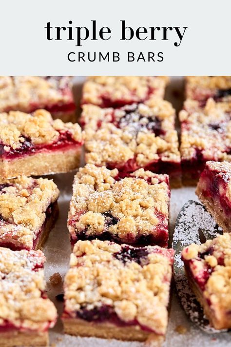 Triple Berry Crumb Bars, Triple Berry Cobbler Recipes, Berry Shortbread Bars, Mixed Berry Pie Bars, Triple Berry Cookies, Triple Berry Bars, Berry Easy Jam Bars, Triple Berry Recipes, Mixed Berry Pie With Crumb Topping