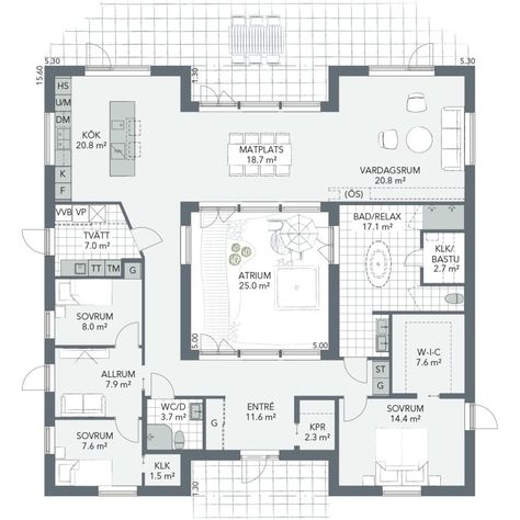 Dröm Hus Planer, Atrium House, Courtyard House Plans, Home Design Floor Plans, House Layout Plans, Courtyard House, Mediterranean Homes, House Blueprints, House Floor