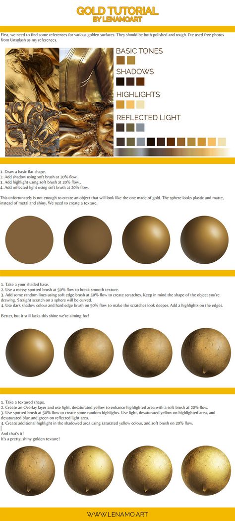 How to create realistic gold Gold Digital Painting, Painting Gold Tutorial, Gold Drawing Tutorial, How To Shade Gold, How To Color Gold, How To Draw Gold, Gold Tattoo Ink, Coloring Gold, Gold Tutorial