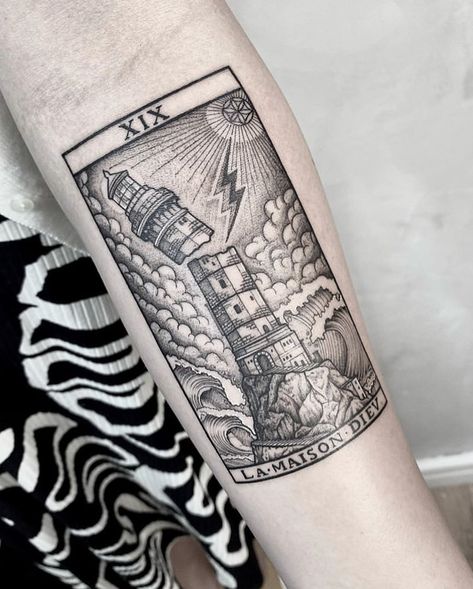 The Tower Tattoo, The Tower Tarot Tattoo, Tower Tarot Tattoo, Tower Tattoo, The Chariot Tarot, The Tower Tarot, Castle Tattoo, Tarot Tattoo, The Tower