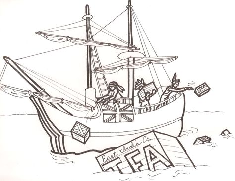 Boston Tea Party Drawings, Boston Tea Party Project, Tea Party Coloring Pages, Tea Party Drawing, Tea Party Pictures, Party Coloring Pages, Party Drawing, Tea Party Activities, American History Homeschool