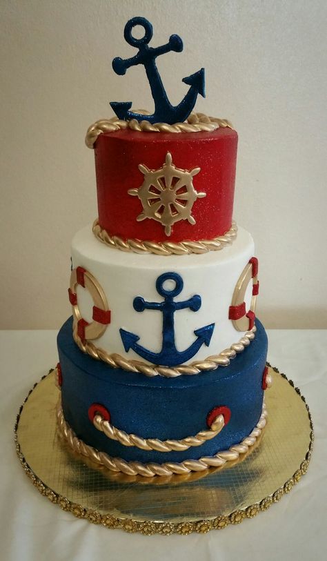 Sailor Cake Nautical Theme, Nautical Birthday Cakes, Sailor Cake, Nautical Baby Shower Cake, Nautical Cakes, Nautical Baby Shower Boy, Navy Cakes, Sailor Birthday, Ship Cake