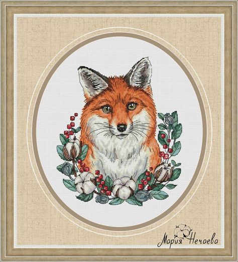 Fox Cross Stitch Pattern, Wreath Cross Stitch Pattern, Fox Cross Stitch, Wreath Cross Stitch, Card Stitching, Mermaid Cross Stitch, Wreath Cross, Dragon Cross Stitch, Fantasy Cross Stitch