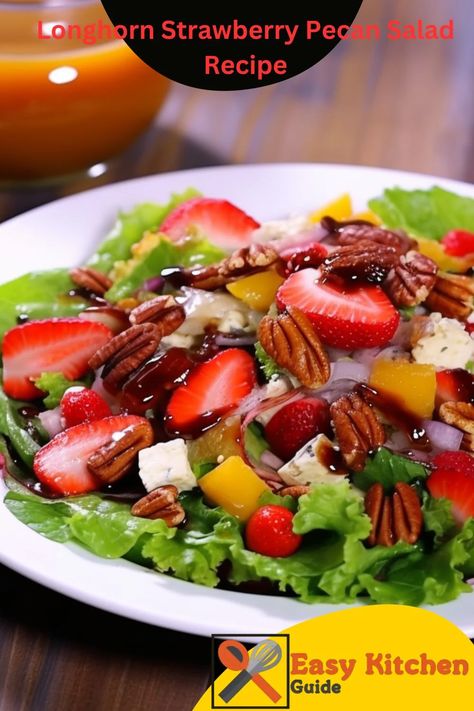 Longhorn Strawberry Pecan Salad Recipe Longhorn Strawberry Pecan Salad, Stawberry Salad, Strawberry Pecan Salad, Raspberry Salad Dressing, Pecan Salad Recipe, Longhorn Steakhouse Recipes, Olive Garden Salad Recipe, Flavorful Salads, Family Salad