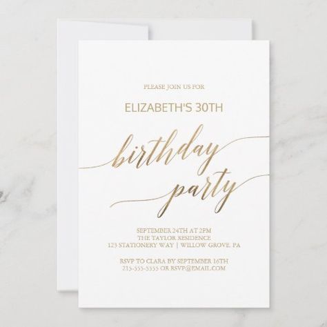 $2.93 | Elegant Gold Calligraphy Birthday Party - elegant birthday party, fall birthday, calligraphy adult b-day for women, simple teen birthday, neutral teenager birthday, dramatic, modern chic, romantic minimalist k023, whimsical typography, gold foil Birthday Invitation Background, Calligraphy Birthday, Birthday Calligraphy, Romantic Minimalist, Golden Birthday Parties, 25 Birthday, Whimsical Typography, Teenager Birthday, Elegant Birthday Party