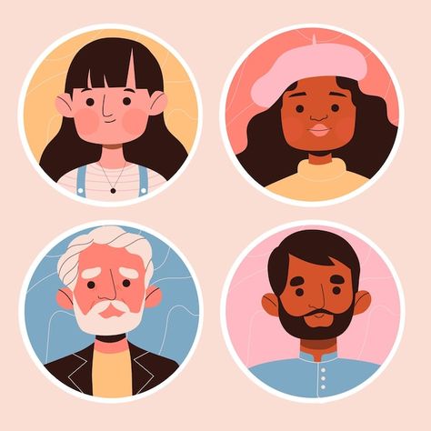 Avatar Stickers, Character Flat Design, People Avatar, Vector Character Design, People Icon, Stickers Set, Vector Character, People Illustration, Art Painting Acrylic