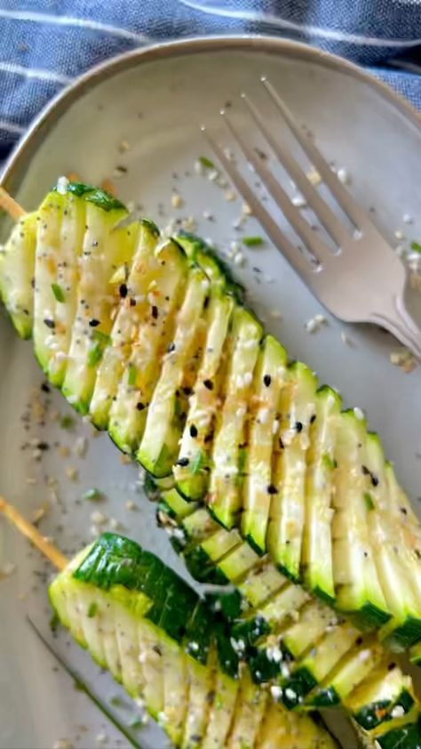 Zucchini Ribbon Skewers, Zucchini Skewers, Zucchini Waffles, Whole30 Meals, Beautiful Food Presentation, Baked Fries, Baked Vegetables, Summer Food, Vegetarian Cooking