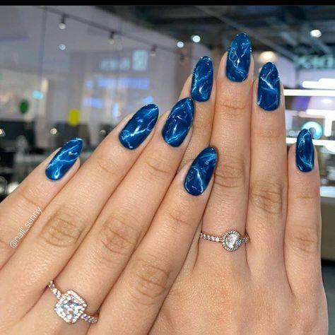 Sapphire Birthday Nails, Sapphire Nails Acrylic, Summer Nails Dark Blue, Summer Nails Dark, Sapphire Blue Nails, Nails Dark Blue, Summer Stiletto Nails, Shattered Glass Nails, Sapphire Nails