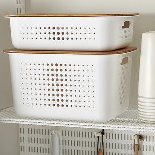 White Nordic Storage Baskets with Handles Onion Storage, Potato Storage, Organized Pantry, Storage Baskets With Lids, Wire Basket Storage, Rectangular Baskets, Pantry Organizers, Storage Cubes, White Baskets