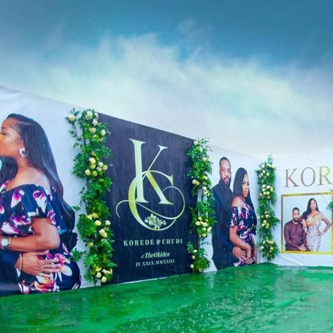 Marriage Event Decor, Yoruba Wedding Decor, Banners For Wedding, Wedding Photo Area Ideas, Backdrop For Wedding Photos, Wedding Banner Design In Nigeria, Yoruba Traditional Wedding Decor, Wedding Picture Area, Backdrop With Pictures