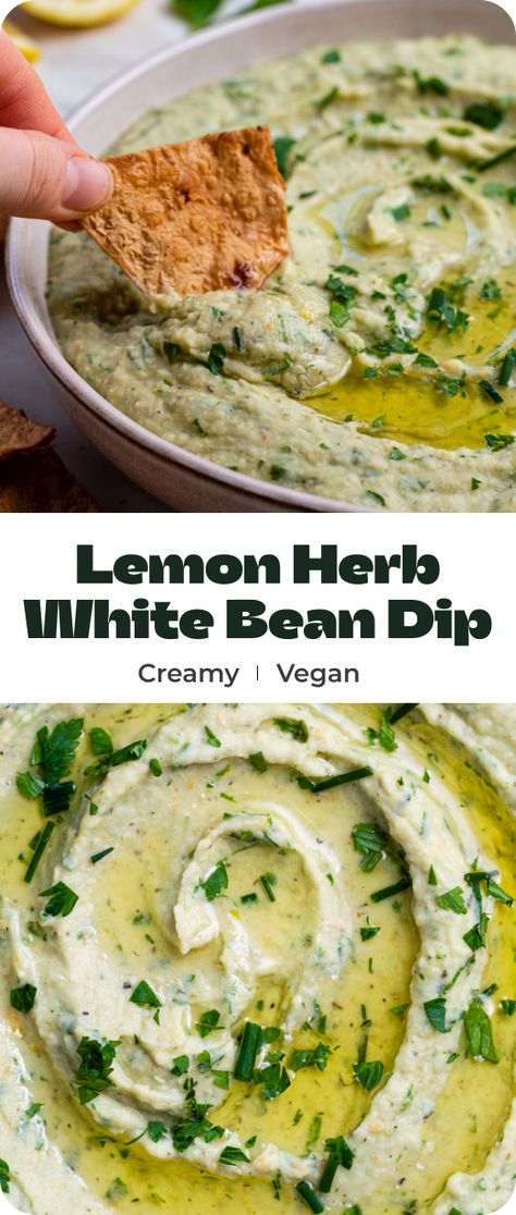 White Bean Veggie Dip, Lemon And Herb White Bean Dip, Creamy Vegan Dip, Cold Bean Recipes, Healthy Veggie Dip Dairy Free, Veggie Dips Healthy, Plant Based Dip Recipes, Chopped Veggie Dip, Vegan Bean Dip Recipes