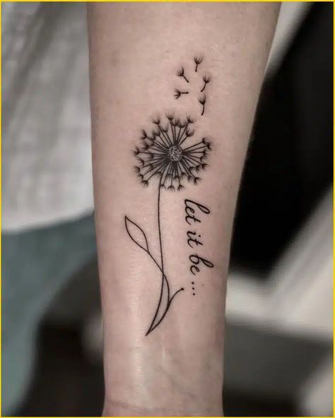 72+ Meaningful Dandelion Tattoos With Perfect Body Placement Let It Be Dandelion Tattoo, Cool Meaningful Tattoos For Women, Let Them Dandelion Tattoo, Dandelion Tattoo Design Simple, Tattoo Ideas Zodiac, Art Sleeve Tattoo, Blowing Dandelion Tattoo, Dandelion Tattoo Meaning, Dandelion Tattoos