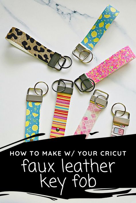 How To Make Faux Leather Keychains, Faux Leather Scraps Ideas, Faux Leather Vinyl Projects, Sewing With Faux Leather Projects, Faux Leather Keychains Diy, Faux Leather Key Chain, Leather Keychain Diy Cricut, Faux Leather Key Fob Wristlet Diy, Fob Keychain Diy