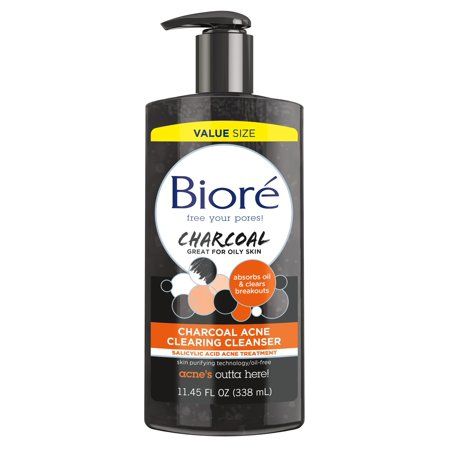 Biore Charcoal Acne Cleanser 11.45 oz Skin Cleanser Diy, Charcoal Cleanser, Acne Clearing, Charcoal Face Wash, Oily Skin Care Routine, Cleanser For Oily Skin, Acne Face Wash, Salicylic Acid Acne, Facial Wipes