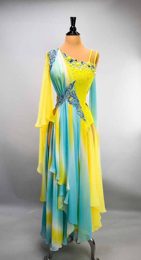 American Smooth Dress, Smooth Ballroom Dress, Smooth Dance Dresses, Ballroom Dress Inspiration, Dancing Ballroom, Blue Chiffon Dress, Business Ideas For Women, Dancesport Dresses, Blue Chiffon Dresses