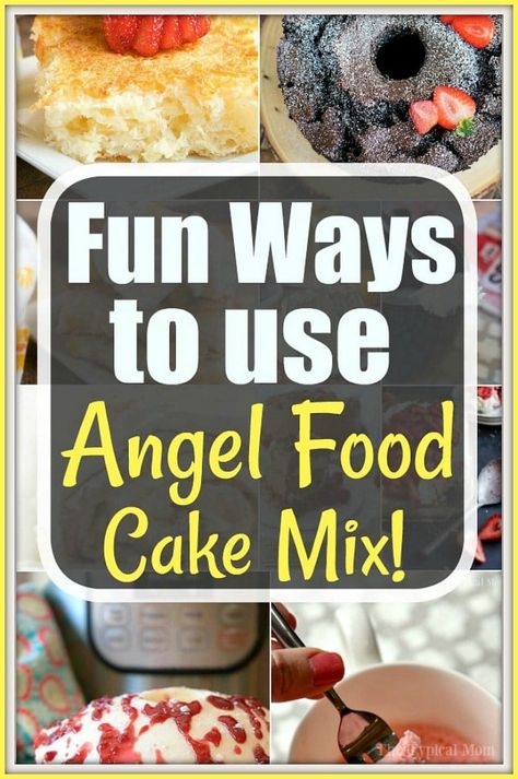 Fun angel food cake mix recipes are here! How to use a box of angel food cake in a variety of dessert recipes mixed with fruit and other goodies. #angelfoodcake #desserts #dessert #cake #roundup #cakes #fruit Fat Free Cake, Chocolate Angel Food Cake, Angel Food Cake Mix, Angel Food Cupcakes, Angel Food Cake Desserts, Cherry Pies, Cake Cherry, Boxed Cake Mixes Recipes, Cake Mix Desserts