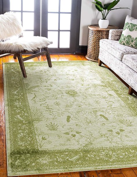 Amazon.com: Unique Loom La Jolla Collection Tone-on-Tone Traditional Light Green Area Rug (3' x 5'): Kitchen & Dining Apartments Decorating, Shed Colours, Traditional Lighting, Unique Loom, Buy Rugs, Nature Inspired Design, Green Area Rugs, Back To Nature, Vintage Area Rugs