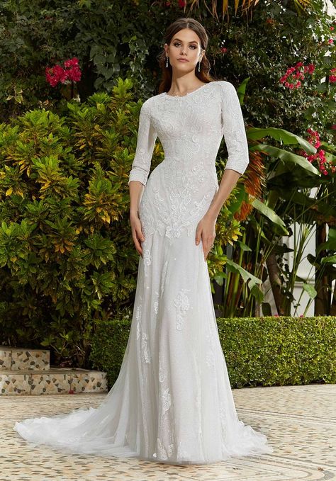 Islamic Wedding Dresses, Mori Lee Bridal, Mori Lee Wedding Dress, Modest Wedding Dresses With Sleeves, White Wedding Gown, Long Mermaid Dress, Wedding Frocks, Sheath Wedding Dress Lace, Modest Wedding Gowns