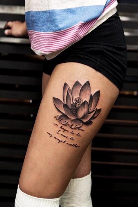 Lower Body Lotus Tattoo Picture 3 Lotus Flower Tattoo With Shading, Tattoo For Hands Women, Lotus Flower Thigh Tattoo, Flower Thigh Tattoo, December Tattoo, Tattoo Stomach, Lotus Tattoos, Tattoo Realism, Tattoo Lotus