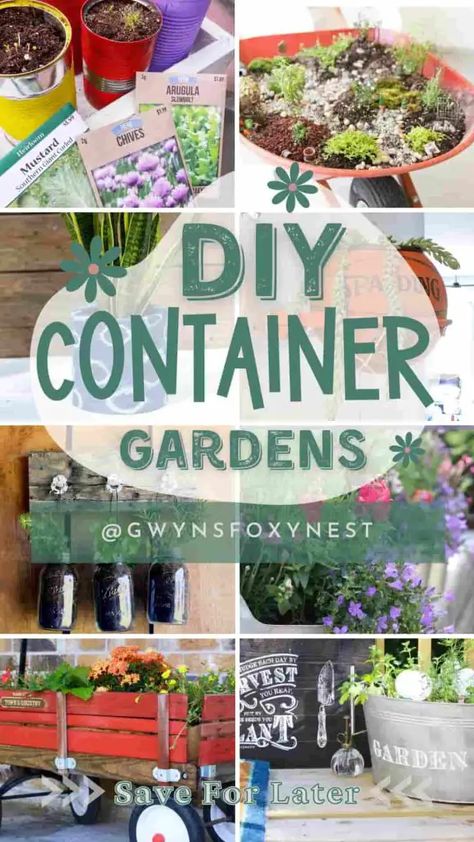 Container Gardening Ideas for outdoors Patio Container Gardening Ideas, Outdoor Container Gardening Ideas, Patio Container Garden, Gardening Inside, Recycled Planters, Diy Container, Container Gardening Ideas, Diy Container Gardening, Self Watering Containers