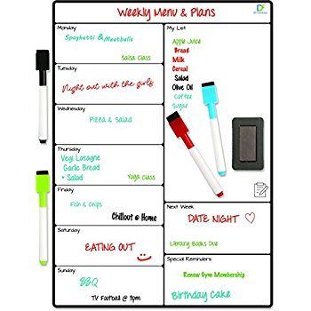 Magnetic White Board Fridge Calendar by Smart Panda Meal Planner Calendar, Weekly Planner Whiteboard, Weekly Wall Calendar, Whiteboard Organization, Whiteboard Planner, Fridge Calendar, Weekly Menu Planners, Weekly Menu Planning, Magnetic Whiteboard