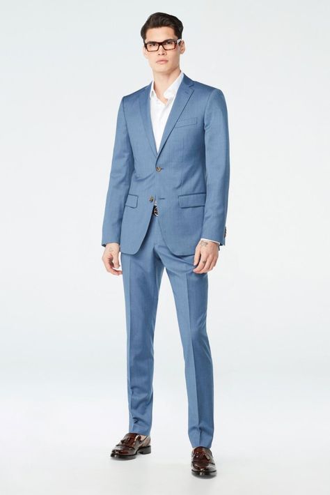 Indochino has a custom suit to carry you through any occasion in style. Feel confident and blue-tiful in this classic, versatile and reliable suit. Made of 100% premium wool, this suit stands up to whatever the daily hustle throws your way. Designed with a four-season weight, this refreshing light blue suit is a staple that works year-round. The choices are yours, the options are endless, and every customization is complimentary. Say hello to Indochino! Shop Indochino at Aventura Mall. Custom Suits Men, Light Blue Blazer, Light Blue Suit, Made To Measure Suits, Charcoal Suit, Blue Suits, Tailored Suit, Custom Suits, Groomsmen Attire