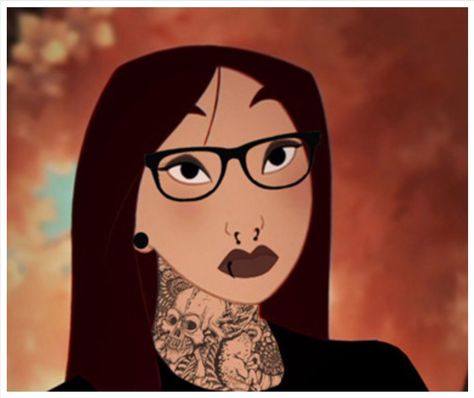 Mulan Hipster Emo Disney Characters, Characters With Tattoos, Disney Characters Tattoos, Emo Disney, Disney Punk, Goth Disney, Punk Disney Princesses, Disney Princess Tattoo, Alternative Disney