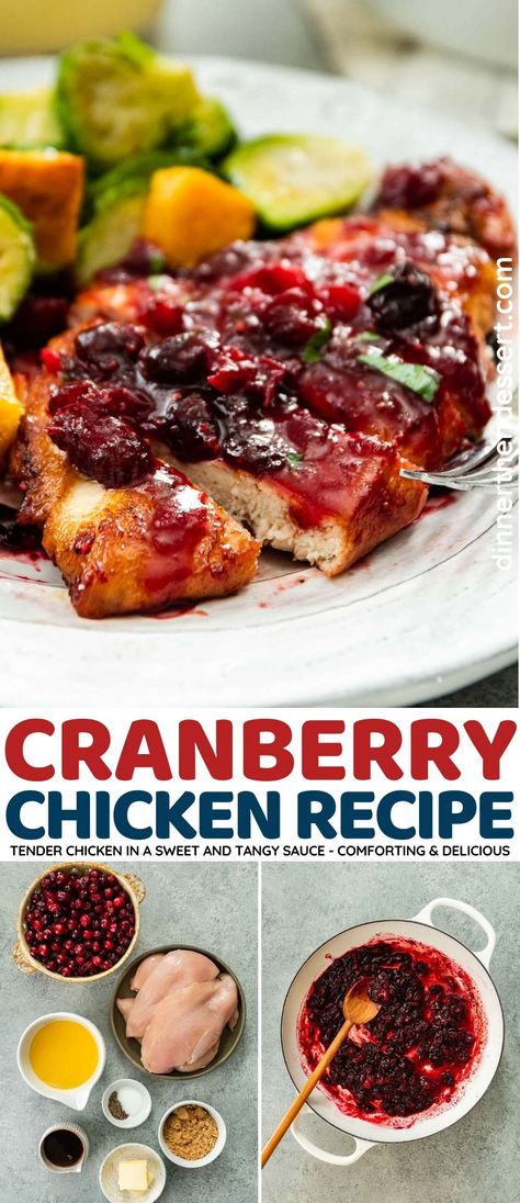 This Cranberry Chicken recipe makes easy, tender meat in a sweet and tangy cranberry sauce with orange juice, brown sugar, and maple syrup. Maple Cranberry Chicken, Cranberry Chicken Breast Recipes, Cranberry Sauce Chicken Recipes, Chicken With Cranberry Sauce Baked, Christmas Chicken Thigh Recipes, Raspberry Chicken Recipes, Meals With Cranberry Sauce, Cranberry Glazed Chicken, Cranberry Chicken Recipe