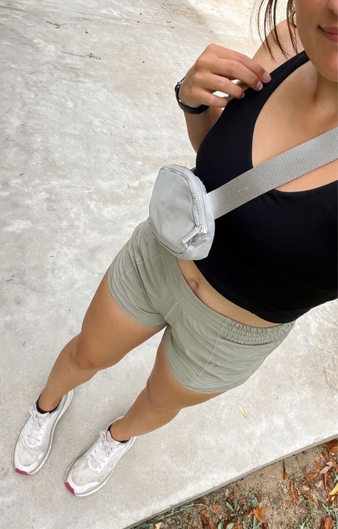 Gray Lululemon Shorts Outfit, Grey Belt Bag Outfit, Gray Lululemon Belt Bag Outfit, Grey Lululemon Shorts Outfit, Grey Lululemon Belt Bag Outfit, Belt Bag Outfit Summer, Grey Tank Top Outfit, Lululemon Belt Bag Outfit, Lululemon Shorts Outfit