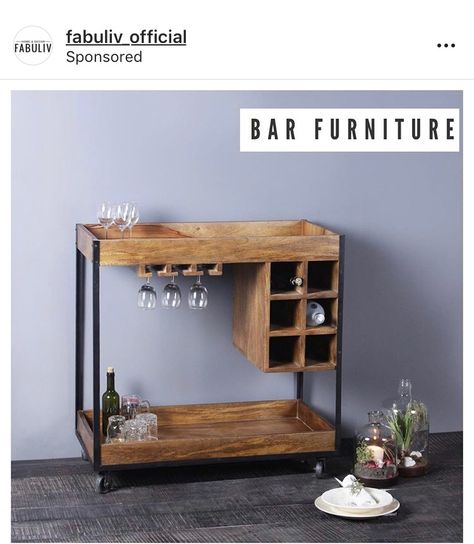 Bar Trolley Styling, Pallet Wood Bar, Wood Bar Cart, Alcohol Bar, Wall Mounted Bar, Home Bar Rooms, Bar Inspiration, Portable Bar, Furniture Details Design