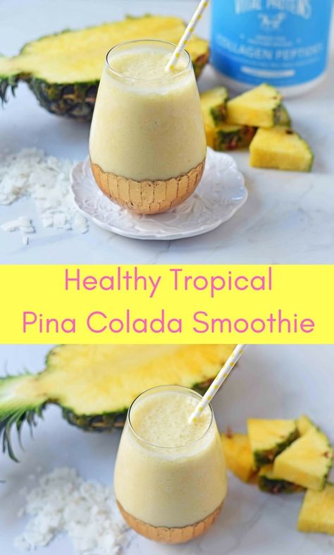 Healthy Pina Colada Smoothie, Pineapple Smoothie Healthy, Healthy Pina Colada, Milk Banana, Modern Honey, Coconut Milk Smoothie, Pina Colada Smoothie, Dessert Hummus, Pina Colada Recipe