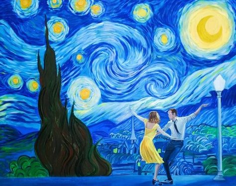 la la land ☆_☆ Lalaland Painting, Film Analysis, Poetry Painting, Bujo Themes, Dance Jazz, Starry Night Painting, Night Illustration, Figurative Abstract, The Starry Night