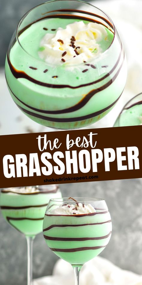 Grasshopper Drink Recipe, Grasshopper Cocktail Recipes, Grasshopper Recipe, Grasshopper Cocktail, Ice Cream Drink, Shake Drink, Ice Cream Vanilla, Ice Cream Drinks, After Dinner Drinks