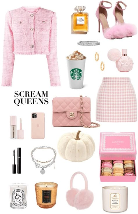 Scream queens aesthetic starter pack Chanel vibe style look fashion Scream Queen Outfits, Chanel Scream Queens Aesthetic, Scream Queens Aesthetic Outfit, Scream Queens Closet, Autumn Starter Pack, Chanel Oberlin Aesthetic, Chanel Oberlin Outfit, Scream Queens Aesthetic, Chanel Scream Queens