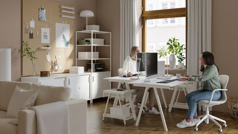 Home Office For 2, Ikea Workspace, Office For 2, Ikea Bekant, Ikea Australia, Ergonomic Office Furniture, Ikea Interior, Ikea Office, Home Office Layout