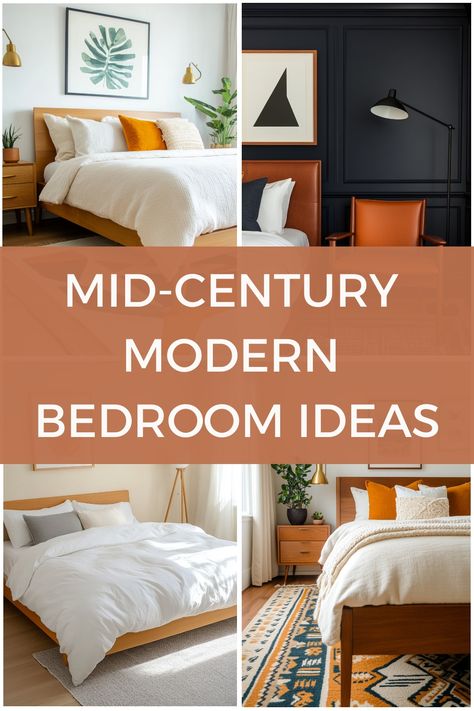 Mid-century modern bedroom decor ideas with stylish furniture and warm accents. Bedding Mid Century Modern, Mid Century Modern Office Guest Room, Mcm Bedroom Aesthetic, Modern Retro Bedroom, Midcentury Modern Bedroom, Modern Teen Boy Bedroom, Diy Mid Century Modern, Diy Mid Century, Mid Century Modern Bed