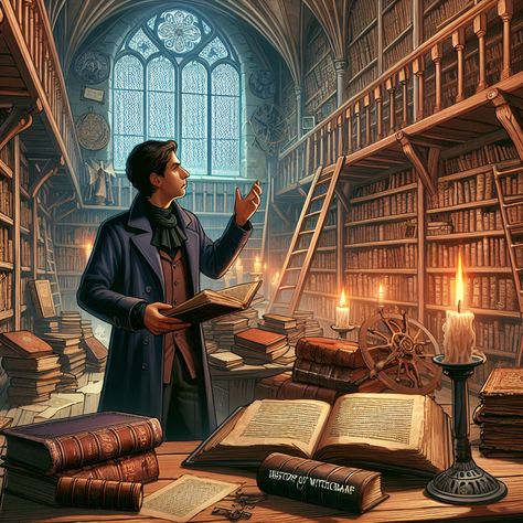 An educational scene in a medieval library, where a historian is discovering old texts about the history of witchcraft. Witchcraft Wedding, Medieval Library, History Of Witchcraft, Dark Witchcraft, Witchcraft Aesthetic, Spiritual Witchcraft, Witch Rituals, Daily Astrology, Pagan Rituals