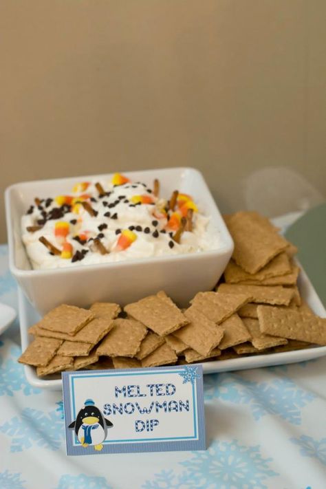 Melted Snowman Dip | Winter Wonderland Party Ideas Party Food Winter, Winter One Derland, Winter Wonderland-party, Chili Bar, Winter Wonderland Birthday Party, Winter Onederland Birthday Party, Winter Onederland Party, Onederland Birthday Party, Winter Wonderland Birthday