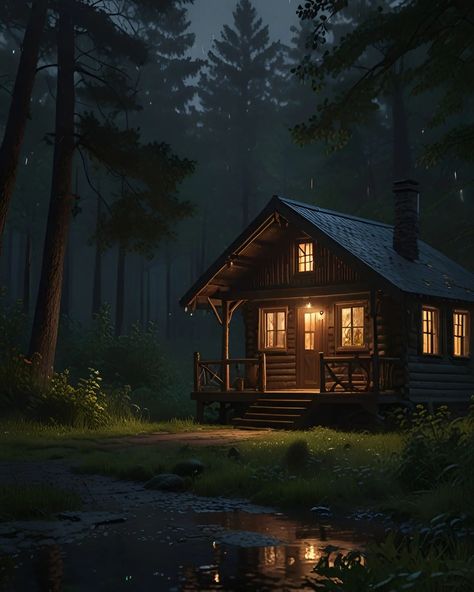 Enjoying a cozy evening in this charming cabin nestled in the woods, surrounded by the tranquil whispers of nature 🌲✨ #CabinVibes . . Mobile Wallpaper Download Link In Bio Cabin Reference, Cabin In The Woods Painting, Cabin At Night, Cabin Drawing, Twisted Reality, Witch Cabin, Story References, Cozy Evening, Cottage In The Woods