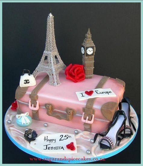 Vintage Travel Cake - I LOVE Europe Paris Birthday Cakes, Bolo Paris, Suitcase Cake, Paris Cakes, Travel Cake, Crazy Cakes, Novelty Cakes, Love Cake, The Eiffel Tower