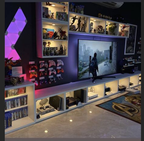 Sala Nerd, Small Gaming Room Ideas, Gamer Room Design, Room Decor Gaming, Games Room Inspiration, Aesthetic Gaming, Room Gaming, Aesthetic Game, Gaming Aesthetic