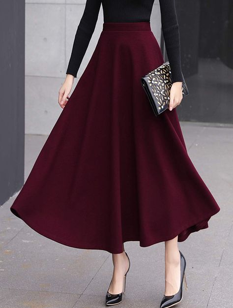 Aline Skirt Outfit, Dark Academia Skirt, Wine Red Skirt, Red Long Skirt, Long A Line Skirt, Long Skirt Outfits, Business Outfits Women, Sweat Dress, Aline Skirt