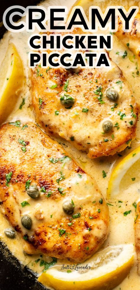 Creamy Chicken Piccata Recipe, Creamy Chicken Piccata, Garlic Roast Chicken, Easy Chicken Piccata, Garlic Roast, Lemon Chicken Piccata, Chicken Cutlet Recipes, Chicken Recipes Easy, Roast Chicken Recipe