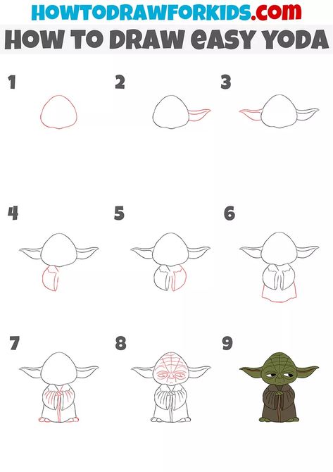 Yoda Doodle, How To Draw Yoda, Easy To Draw Star Wars, Yoda Drawing Easy, Yoda Easy Drawing, How To Draw Star Wars, Star Wars Easy Drawing, Yoda Drawing Simple, Easy Starwars Drawing