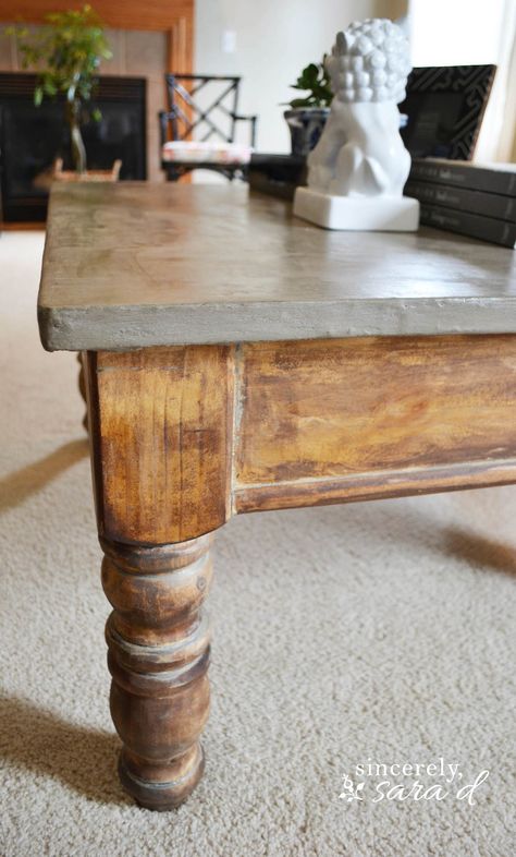 Concrete Table redo (I would have changed out the knob to complete the look.) Diy Concrete Table, Concrete Table Top, Table Redo, Cement Table, Diy Table Top, Concrete Coffee Table, Concrete Furniture, Concrete Table, Diy Concrete