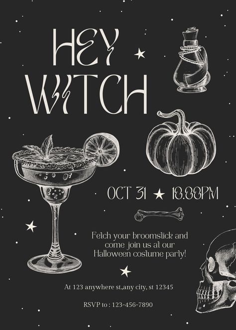 Spooky Halloween Party Invitations, Witch Halloween Party Invitations, Costume Birthday Party Invitations, Halloween Dinner Invitations, Adult Witch Party, Witch Theme Halloween Party, Halloween Invite Template, Office Halloween Party Ideas, Witch Party Invitations