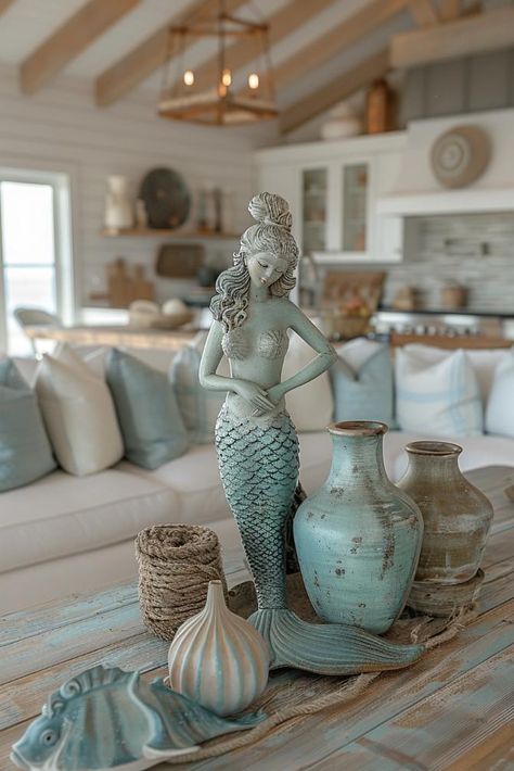 39 Coastal Decor Ideas To Bring Seaside Vibes Home Victorian Room Decor, Country Core, Mediterranean Living Room, Victorian Room, Coastal Farmhouse Decor, Beach House Interior Design, Mediterranean Living, Living Room Styles, Beach Ideas