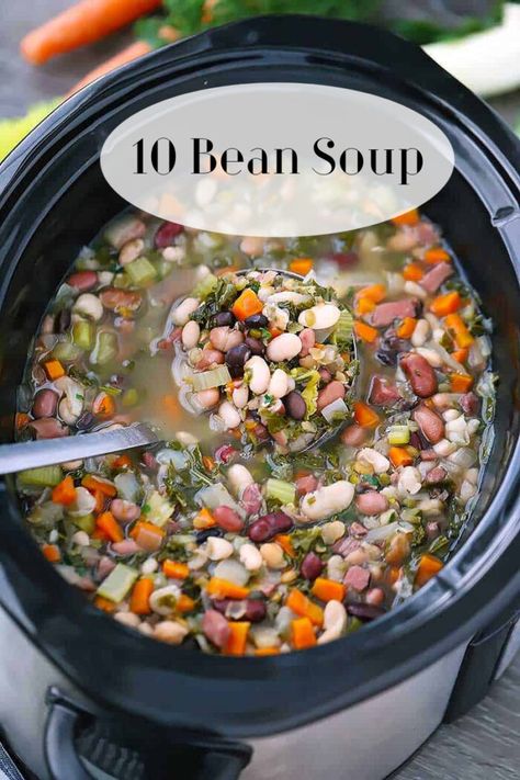 Fabulous 10 Bean & Ham Soup - A Stroll Thru Life 10 Bean Soup Recipe, 10 Bean Soup, Bean Ham Soup, Dolmades Recipe, Bean Soup Mix Recipe, Slow Cooker Bean Soup, Mexican Bean Soup, Slow Cooker Stew Recipes, Slow Cooker Beans