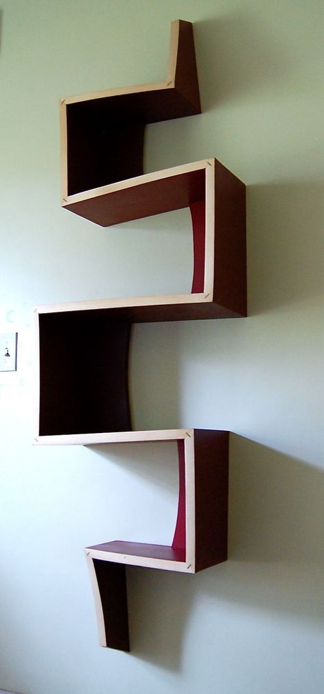 Zigzag Shelf, Zig Zag Shelf, Hallway Shelving, Zig Zag Wall, Corner Shelf Design, Cool Shelves, Floating Corner Shelves, Corner Wall Shelves, Corner Bookshelves